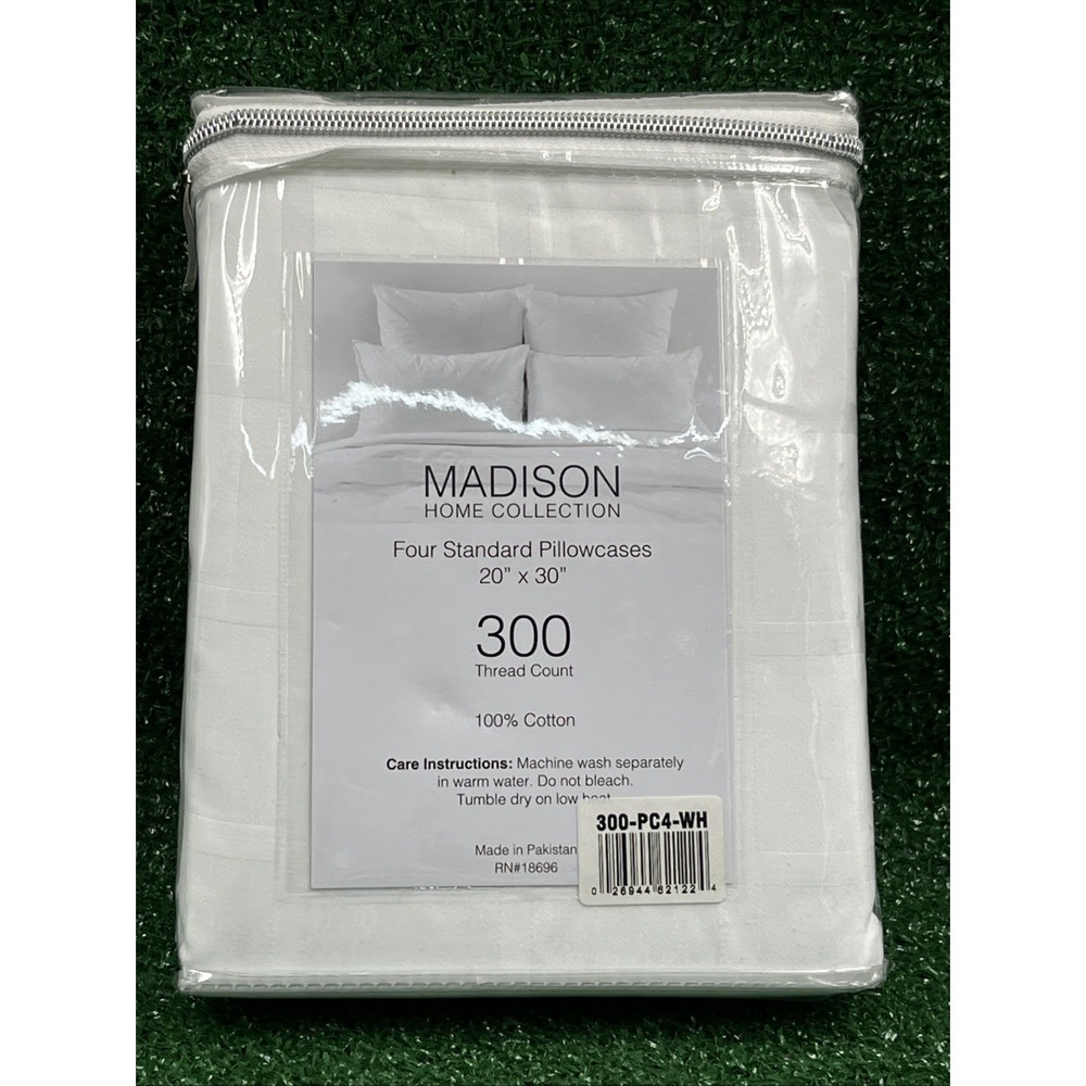 Madison Home Collection 300 Thread Count Set of 4 Pillowcases Standard White NEW